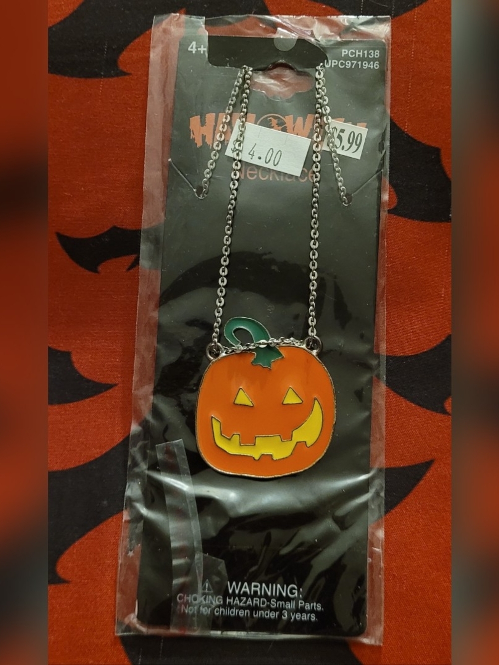 Halloween Kids Pumpkin Necklace - Orange Jack-O'-Lantern
